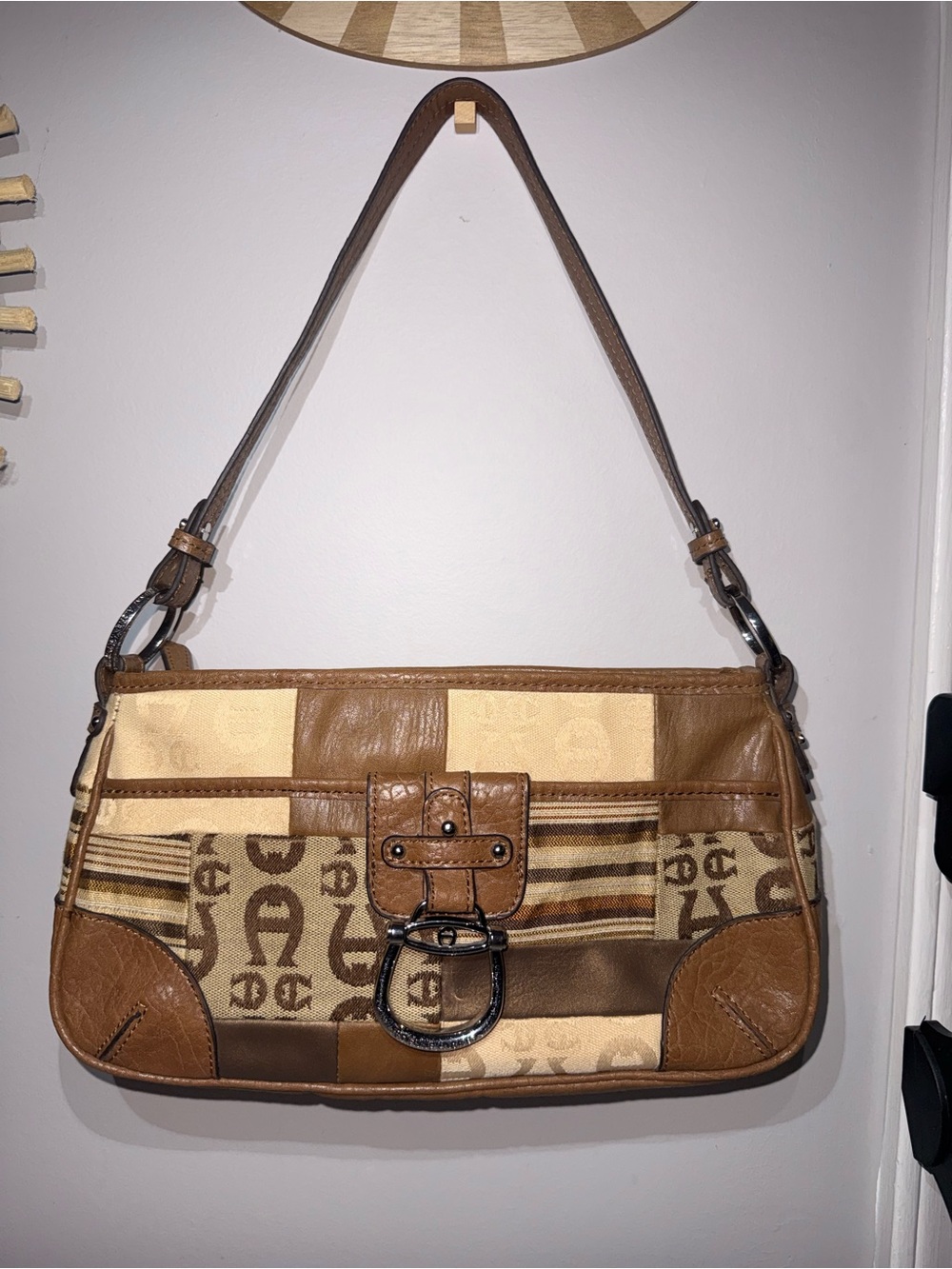 Vintage Etienne Aigner Patchwork Monogram Shoulder Bag